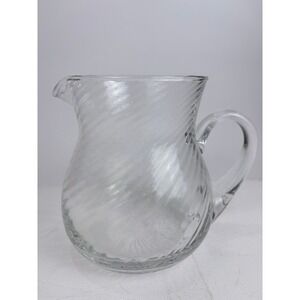 Vintage Hand Blown Glass Swirl Optical Pitcher Applied Handle Blenko Style